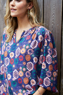 Womens,Blouse,Blouses,Shirts,Shirt,Print,Prints,Printed,Navy Blue,Navy,Blue,Crew Neck,Bright,Comfy,Comfortable,Colourful,Spring,Summer,Limited,Mistral