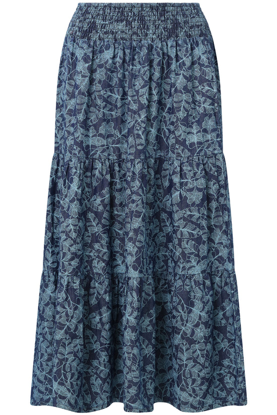 Womens,Skirts,Skirt,Nine Iron,Blue,Print,Prints,Printed,Chambray,Denim,Bright,Comfy,Comfortable,Colourful,Spring,Summer,Limited,Mistral