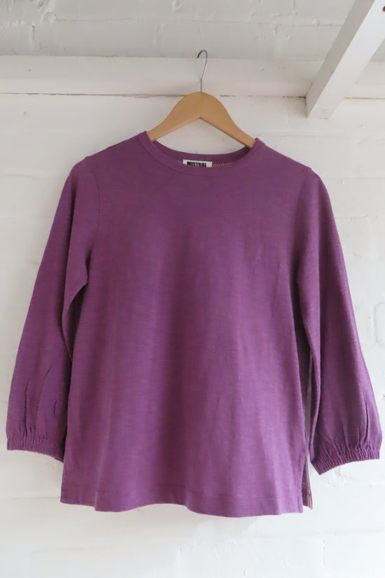 Womens,Tee,Tees,T Shirt,T Shirts,T-Shirt,T-Shirts,Sustainable,Organic,Organic Cotton,Cotton,Berry Conserve,Purple,Pink,Crew Neck,3/4 Sleeves,Bright,Comfy,Comfortable,Colourful,Spring,Summer,Limited,Mistral