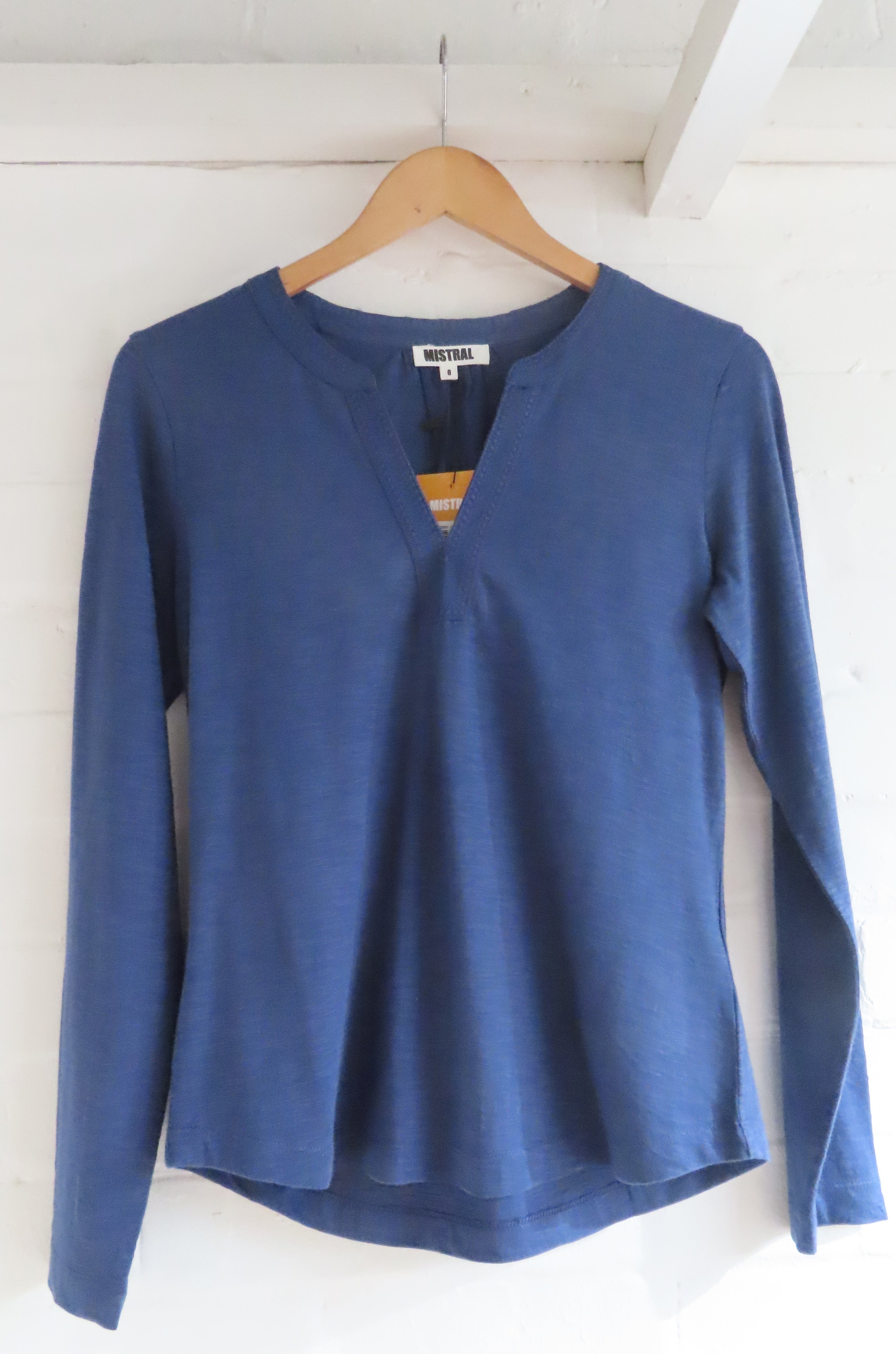 Long Sleeve Embroidered Notch Neck Tee in Insignia Blue – Mistral Online