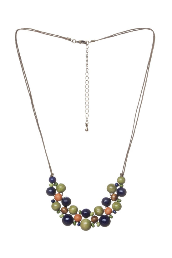 Wooden Beads Short Necklace Blue/green
