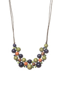 Wooden Beads Short Necklace Blue/green