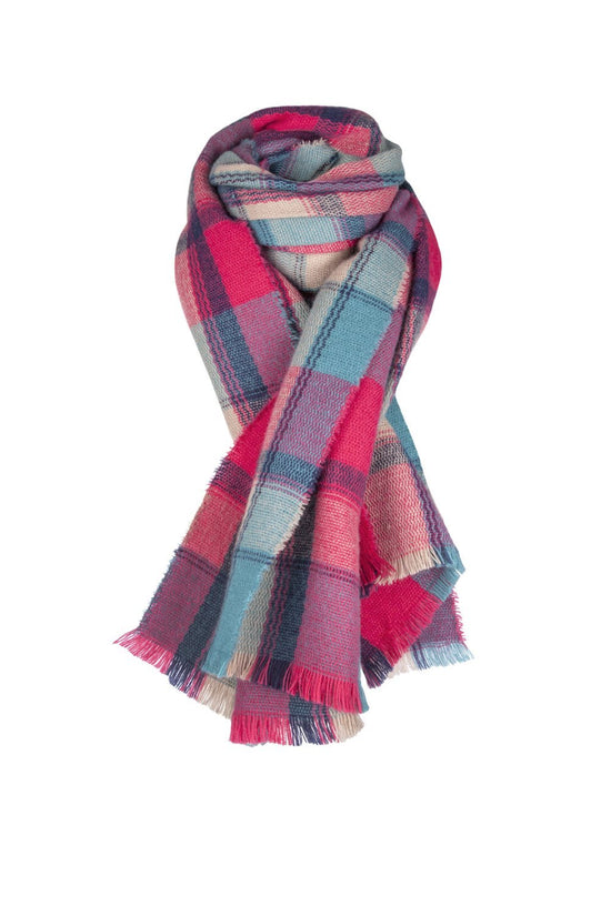 Rain Checked Scarf Pink/turquoise