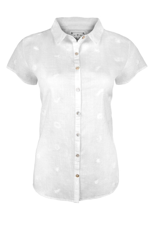 Shelly Short Sleeve All Over Embroidered Shell Shirt With White