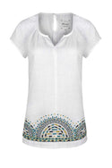 Shining Sea Embroidered Top White/blue/green