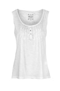 Zesty Vesty Sleeveless Vest Top With Button And Lace Placket White