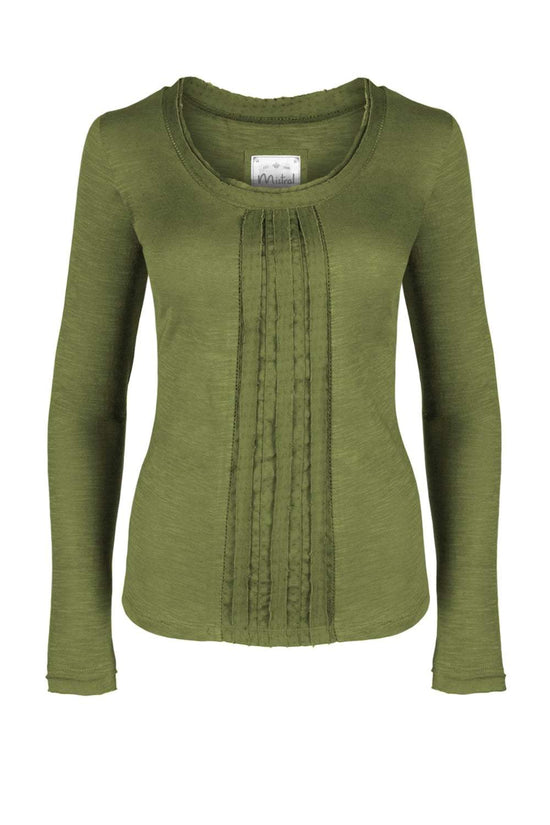 Tempt Me Long Sleeve Jersey Tee With Woven Panel Calla Green