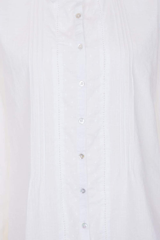 Sweety Pleaty Shirt With Lace Trim in White