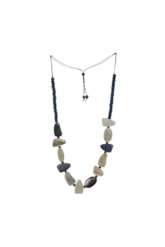 Wooden Pebble Necklace in Blues
