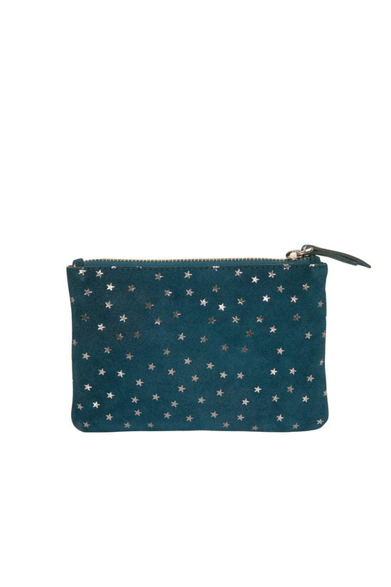 Starry Night Suede Purse In Teal/gold