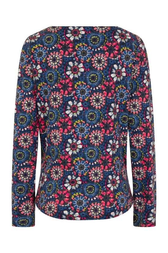 Riviera Floral Printed Tee With Notch Neck And Contrast Details Multi