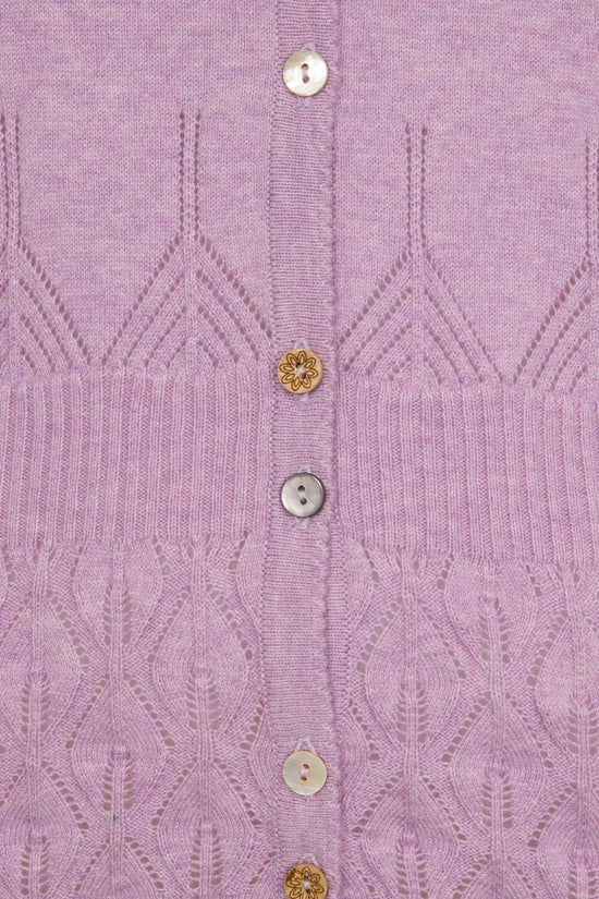 What A Notch Button Pointelle Cardi in Purple Heather