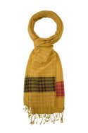 Texture Later Plain Scarf With Colour Block Hem Stripe in Antique Moss