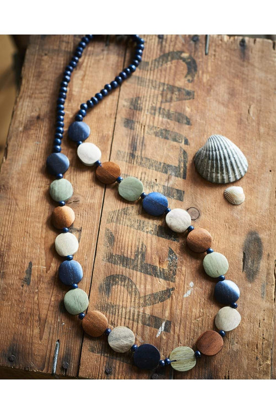 Tribal Disc Necklace in Bronze, Elm, Blue and White