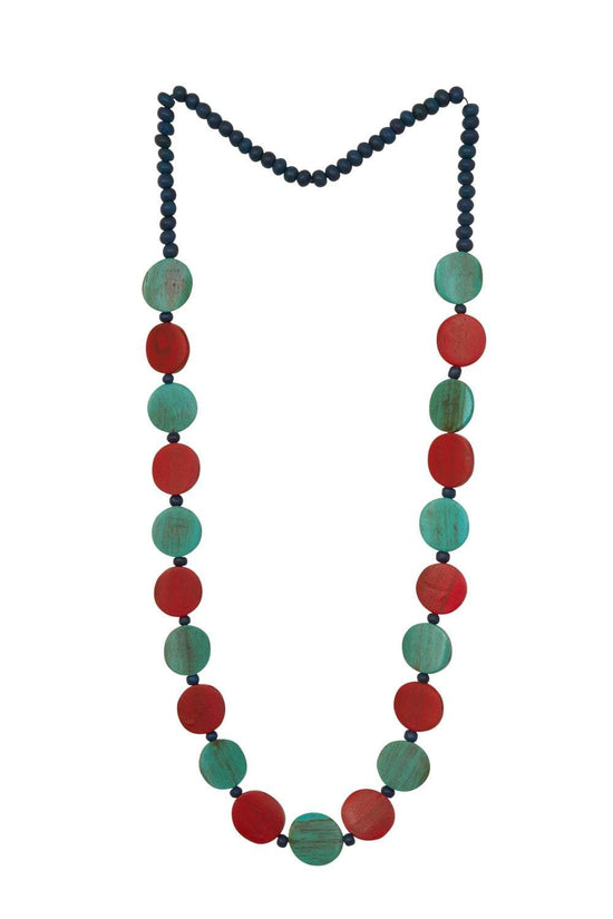 Tribal Disc Necklace in Turquoise and Red