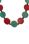 Tribal Disc Necklace in Turquoise and Red