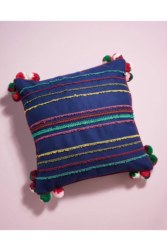 Square Cushion with Pom Pom and Tape