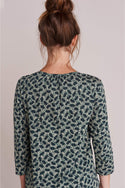 Winter Moth Printed Notch Neck Tee in Green Combo