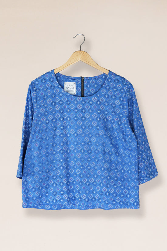 Printed Scoop Neck Top in Palace Blue - MWS