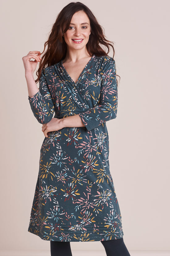 Spikey Floral Jersey Crossover Dress